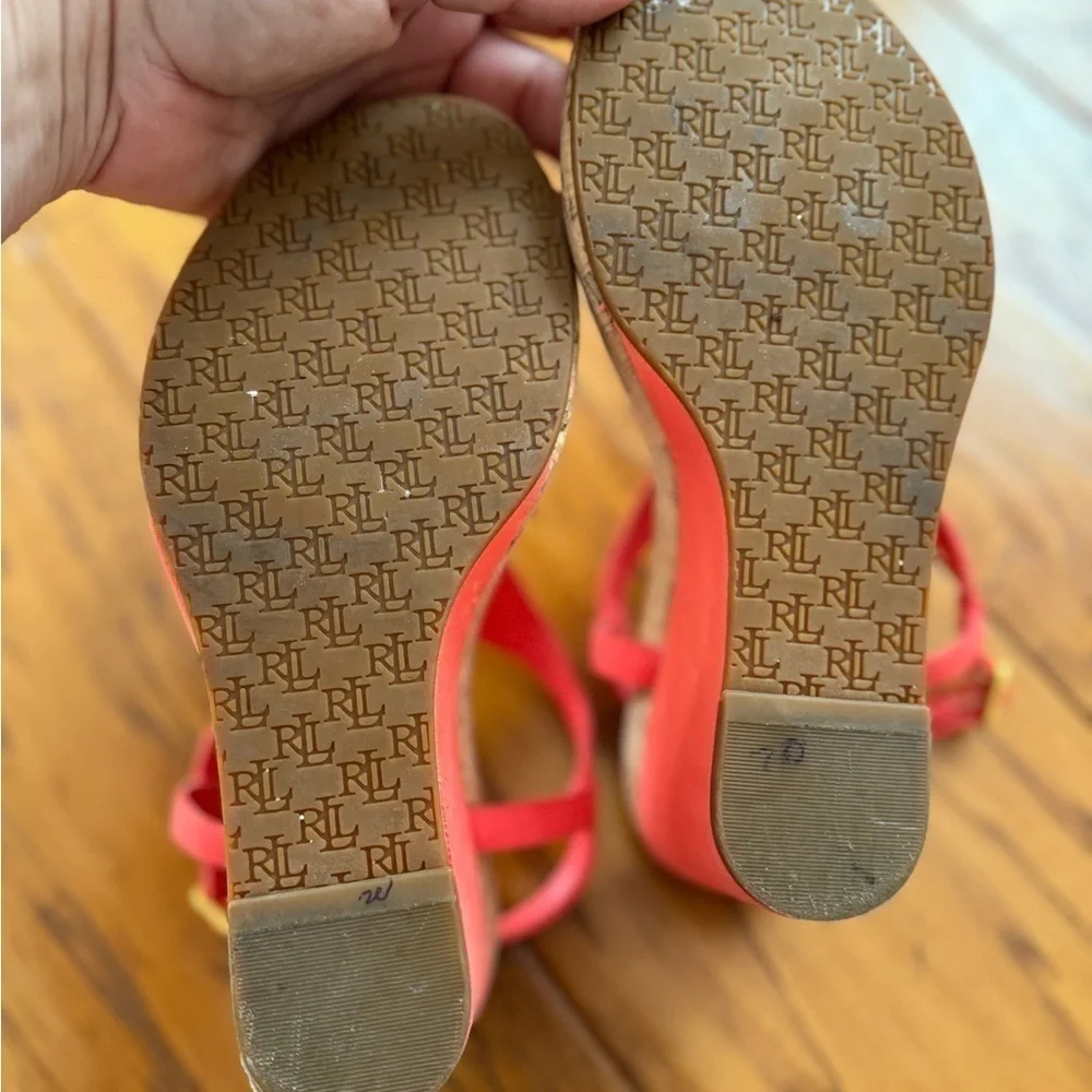 Lauren Ralph Lauren Jeannie Coral Logo Wedge Sandals Thong Flip Flop 6 - Picture 8 of 13